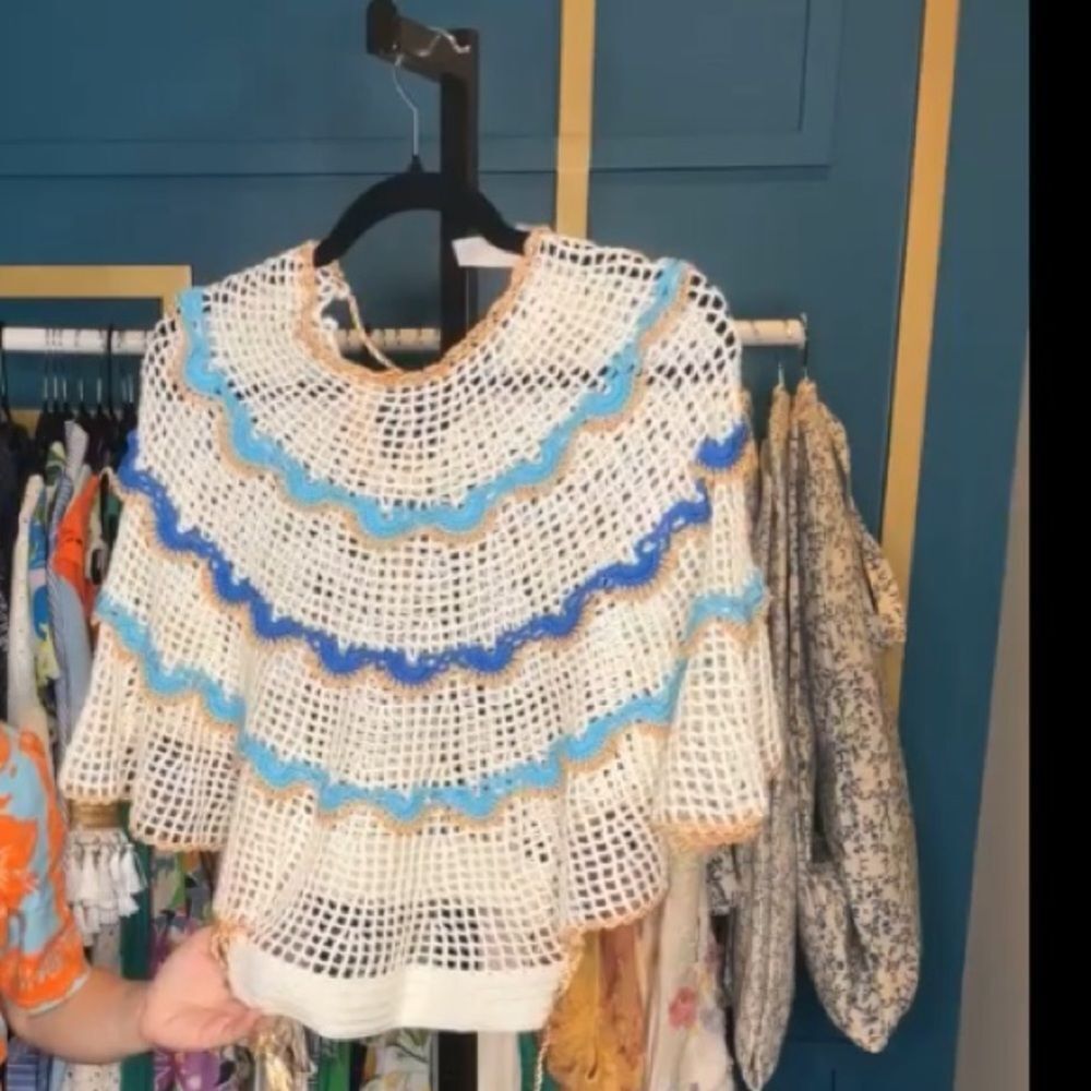 Revolve My Beachy Side Boho Cream Gold Blue Rima Crochet Top Size Small NWT! - Picture 12 of 13
